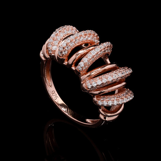 Ultra Premium Rose Gold Finish Crispy Ring on Pure 925 Silver with American Diamonds