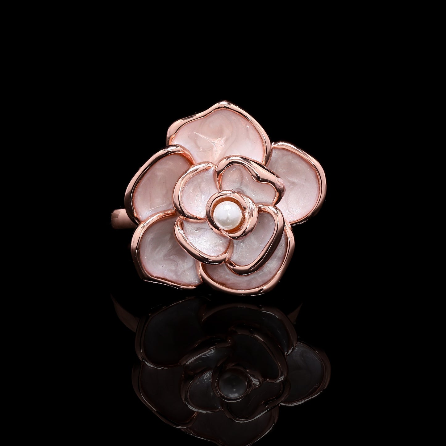 Ultra Premium Rose Gold Finish Mother Of Pearl Intricate Floral Ring on Pure 925 Silver