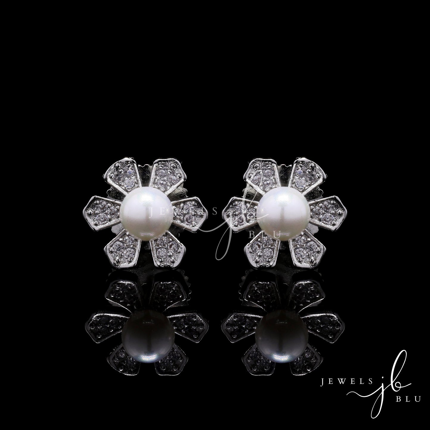 Fresh Water Pearl and American Diamond Petite Floral Studs