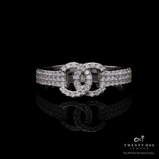 Luxury Brand Inspired American Diamond Studded InterLink Ring On Pure 925 Silver.