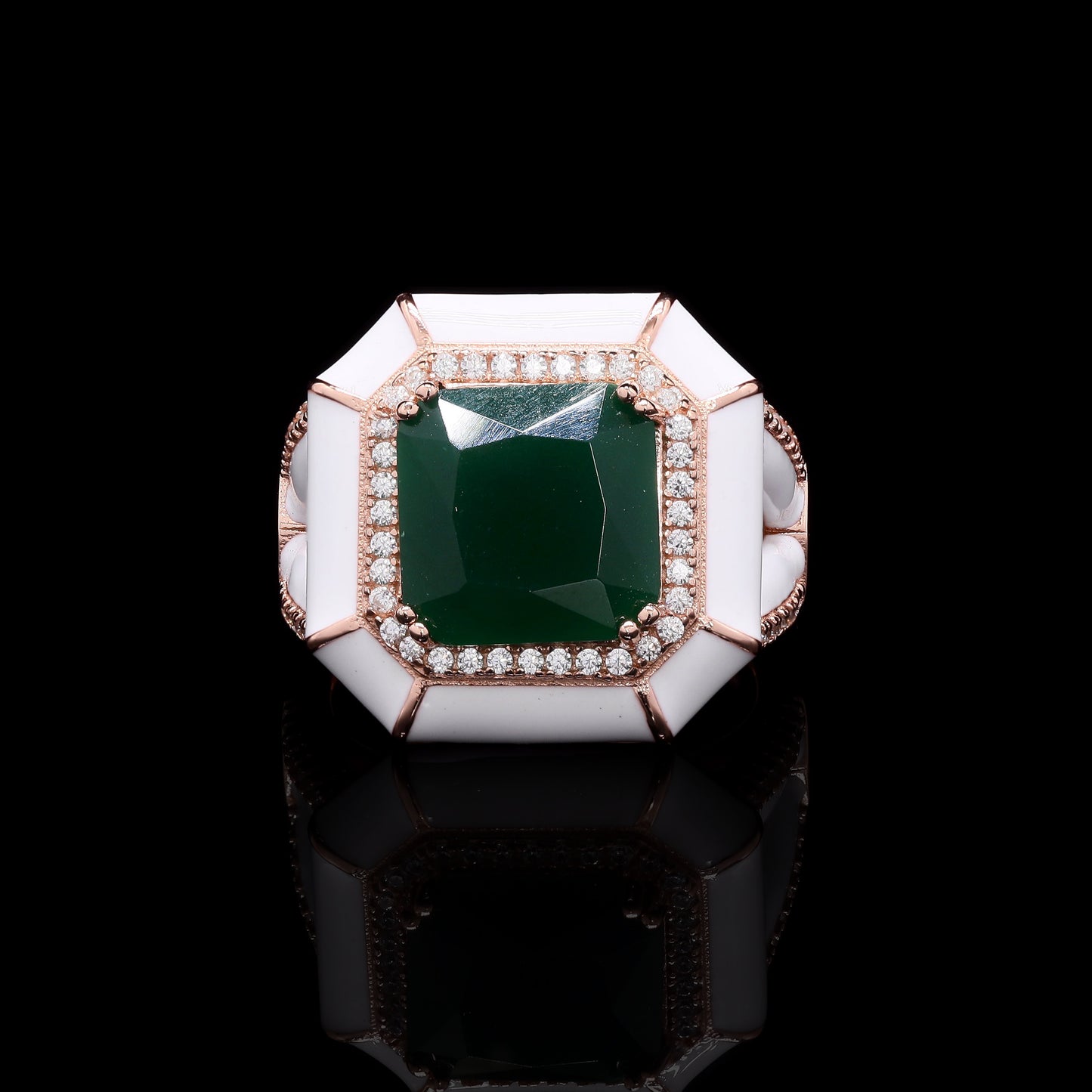 Ultra Premium Green Emerald and Mother of Pearl Hydro Ring on Pure 925 Silver
