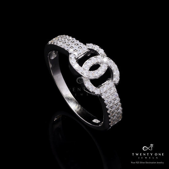 Luxury Brand Inspired American Diamond Studded InterLink Ring On Pure 925 Silver.