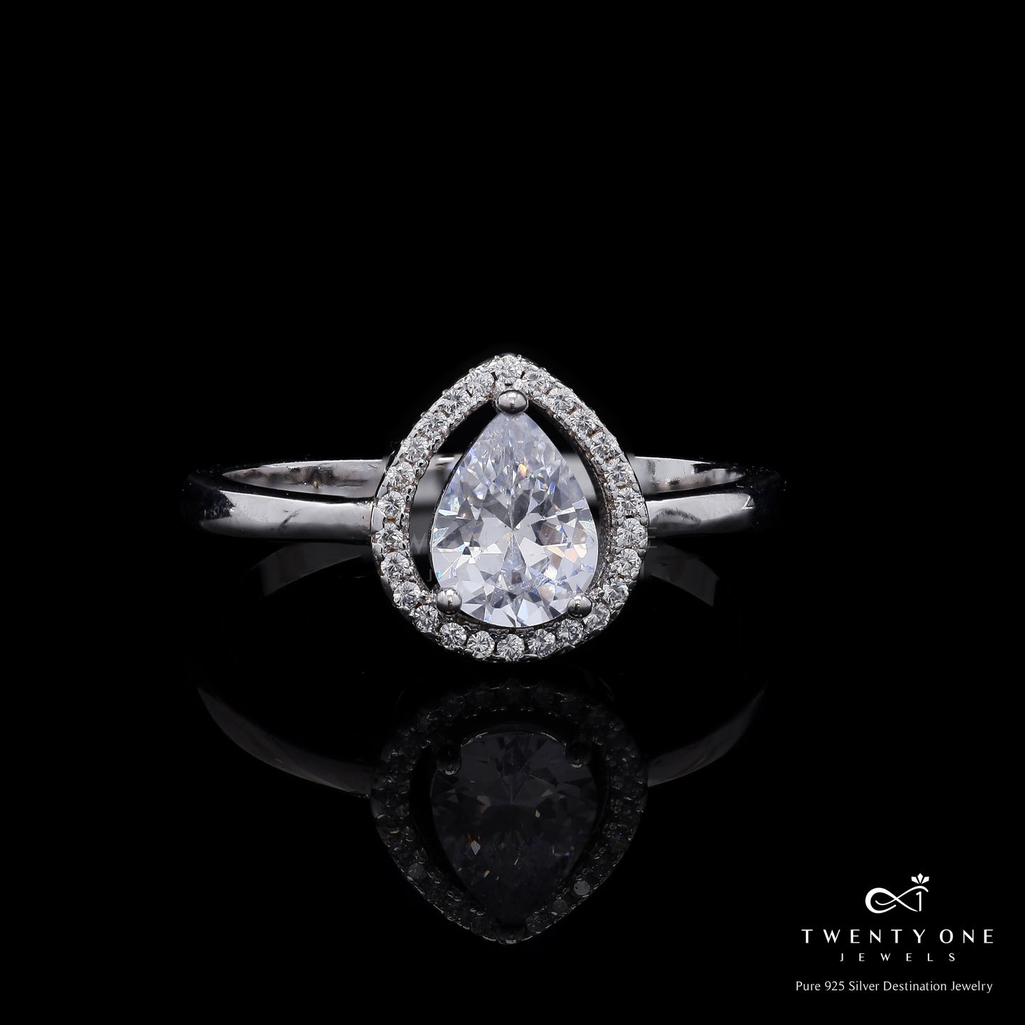 1.5 Carat Drop Solitaire Katie Ring on Pure 925 Silver