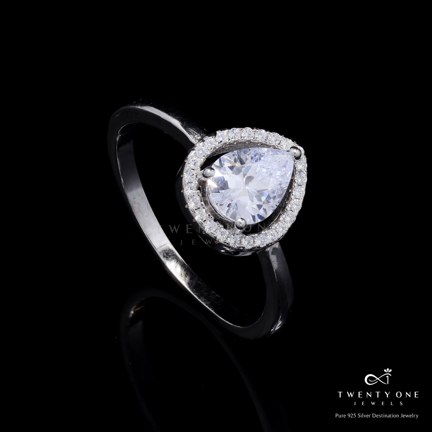 1.5 Carat Drop Solitaire Katie Ring on Pure 925 Silver