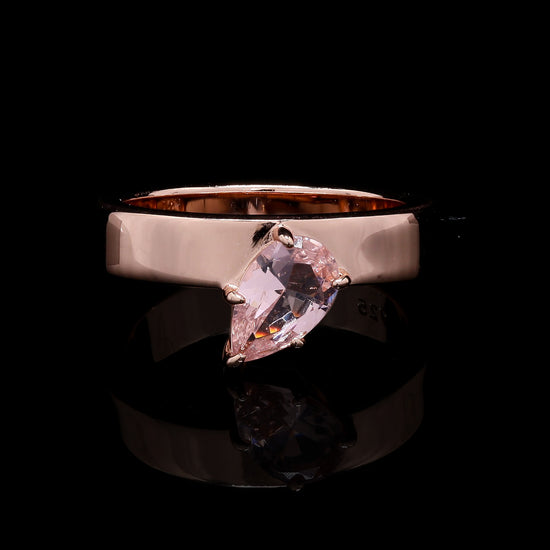 Premium Rose Gold Finish Pink Drop Solitaire Band Ring on Pure 925 Silver