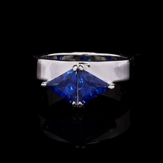 Ultra Premium Blue Sapphire Trillion Solitaire Ring on Pure 925 Silver