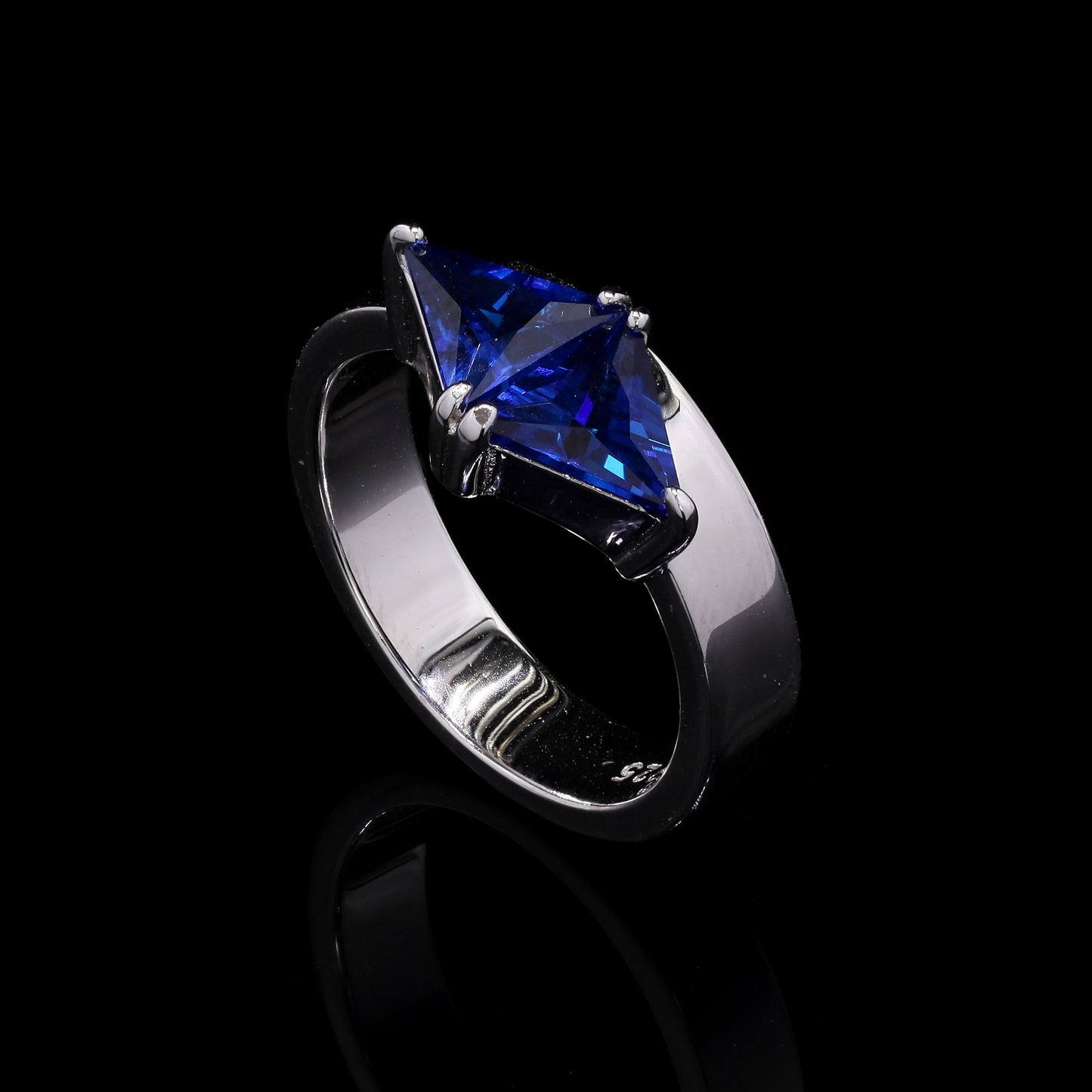 Ultra Premium Blue Sapphire Trillion Solitaire Ring on Pure 925 Silver