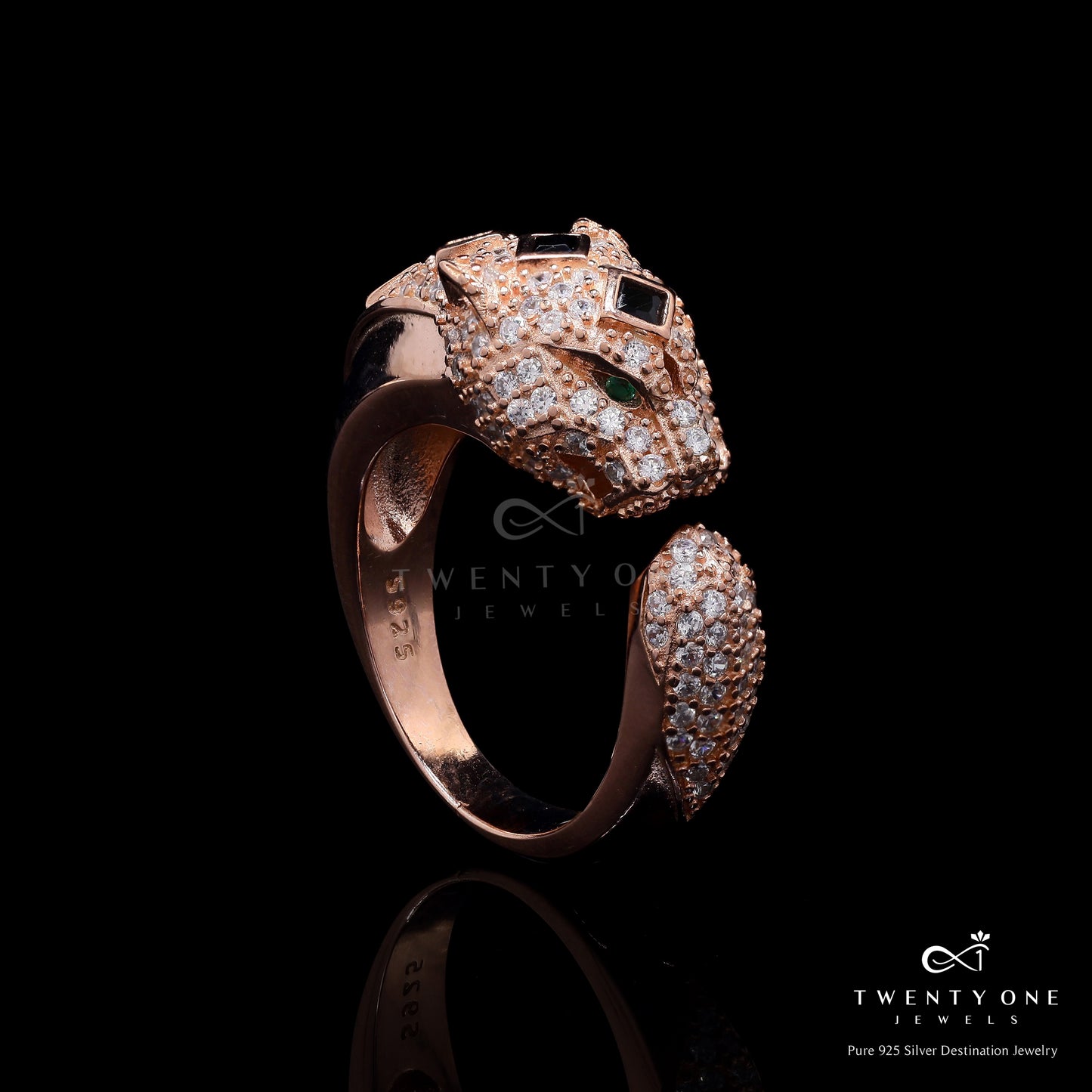 Luxury Brand Inspired Premium Micro Setting Panther Orion Ring in Rose Gold Finish on Pure 925 Silver