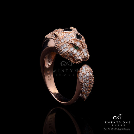 Luxury Brand Inspired Premium Micro Setting Panther Orion Ring in Rose Gold Finish on Pure 925 Silver