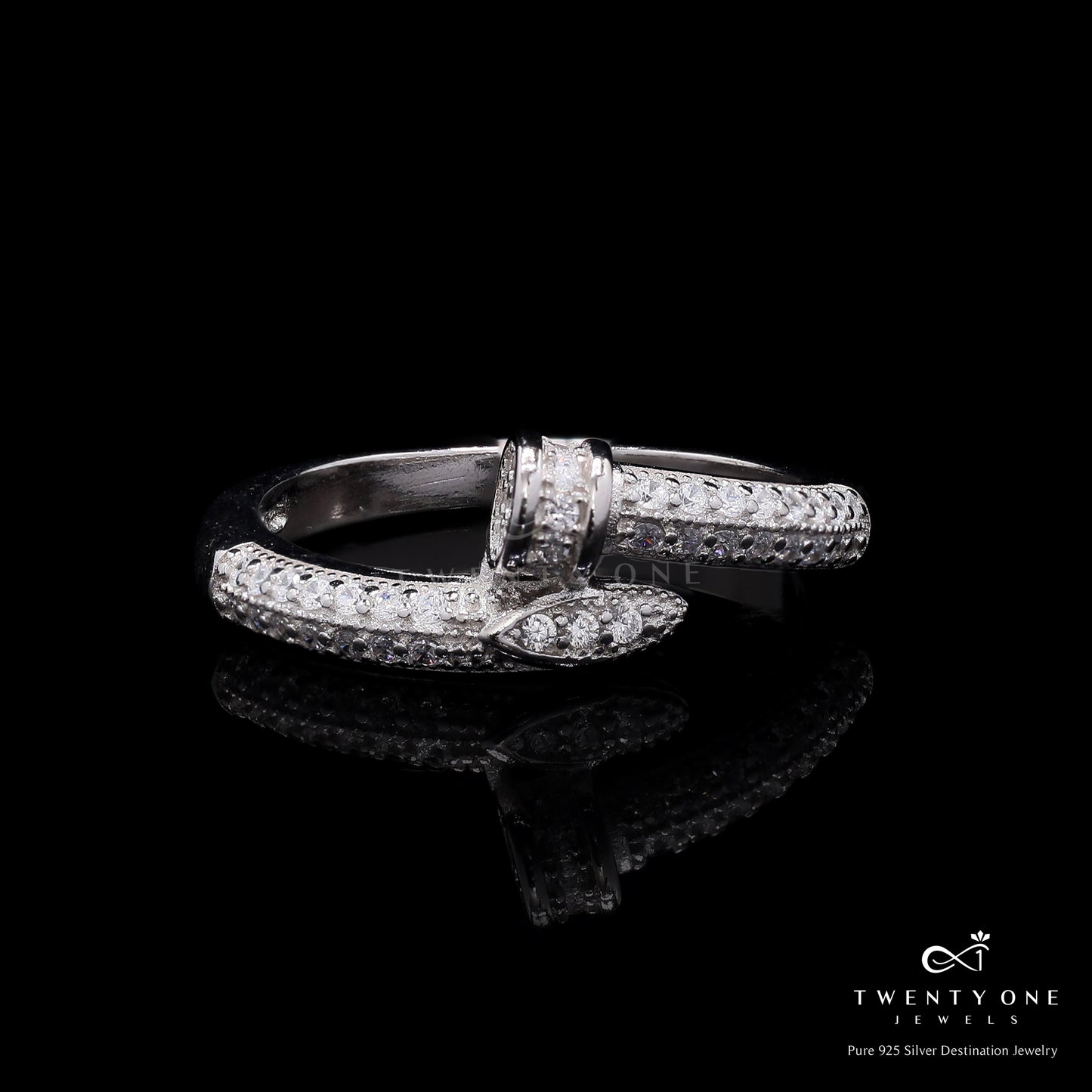 Premium Luxury Brand Inspired Nail Ring with Micro Setting American Diamonds on Pure 925 Silver