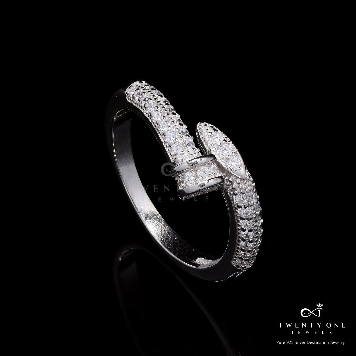 Premium Luxury Brand Inspired Nail Ring with Micro Setting American Diamonds on Pure 925 Silver