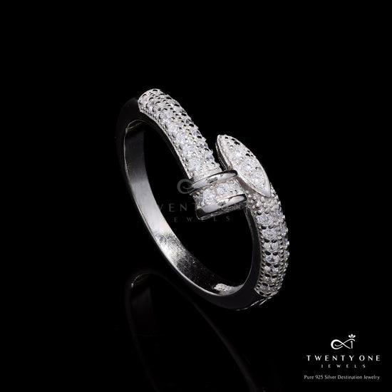 Premium Luxury Brand Inspired Nail Ring with Micro Setting American Diamonds on Pure 925 Silver