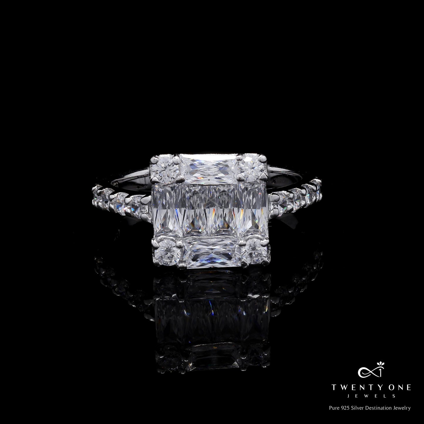 Pure 925 Silver Odalia Ring with American Diamond Baguettes