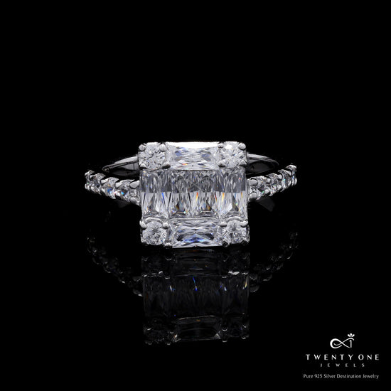 Pure 925 Silver Odalia Ring with American Diamond Baguettes