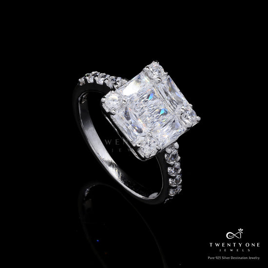 Pure 925 Silver Odalia Ring with American Diamond Baguettes
