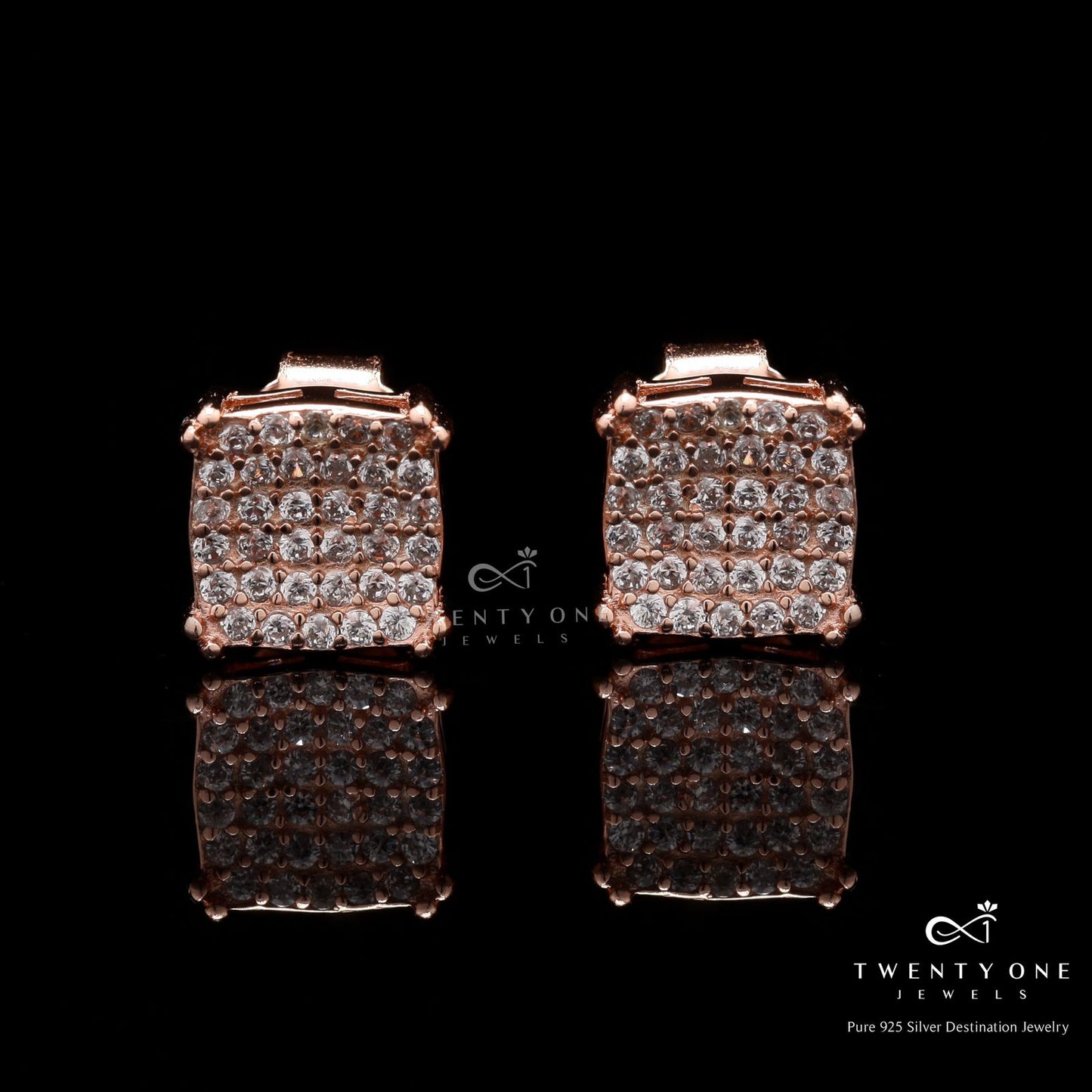 Rose Gold American Diamond Studded Olivia Stud on Pure 925 Silver.