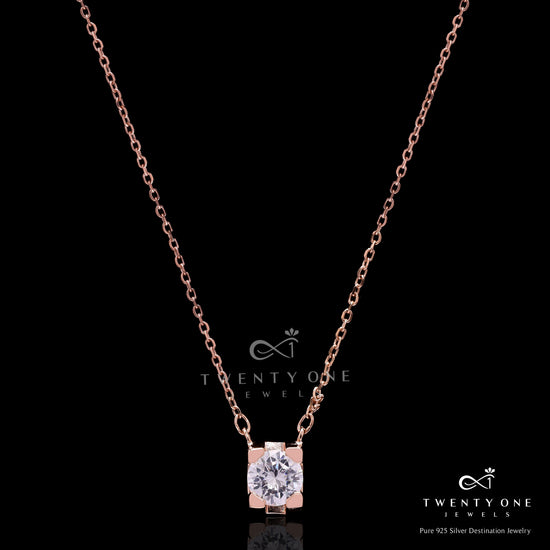 Rose Gold 50 Cents Solitaire Ivory Pendant with Chain on Pure 925 Silver.