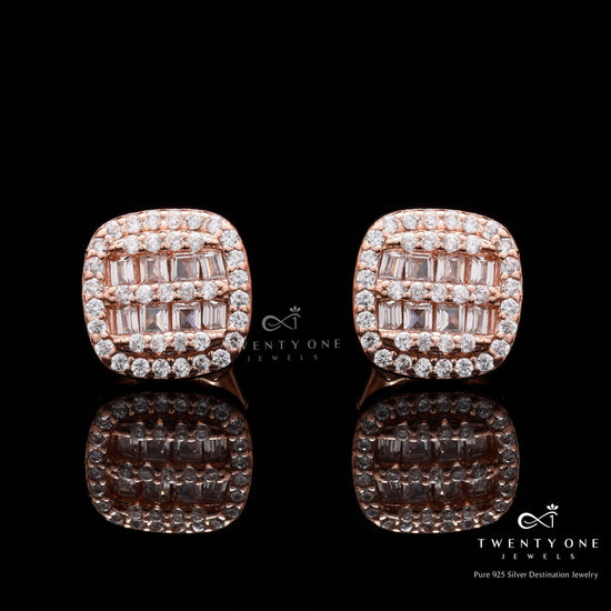 Rose Gold American Diamond Studded Mariah Stud on Pure 925 Silver.