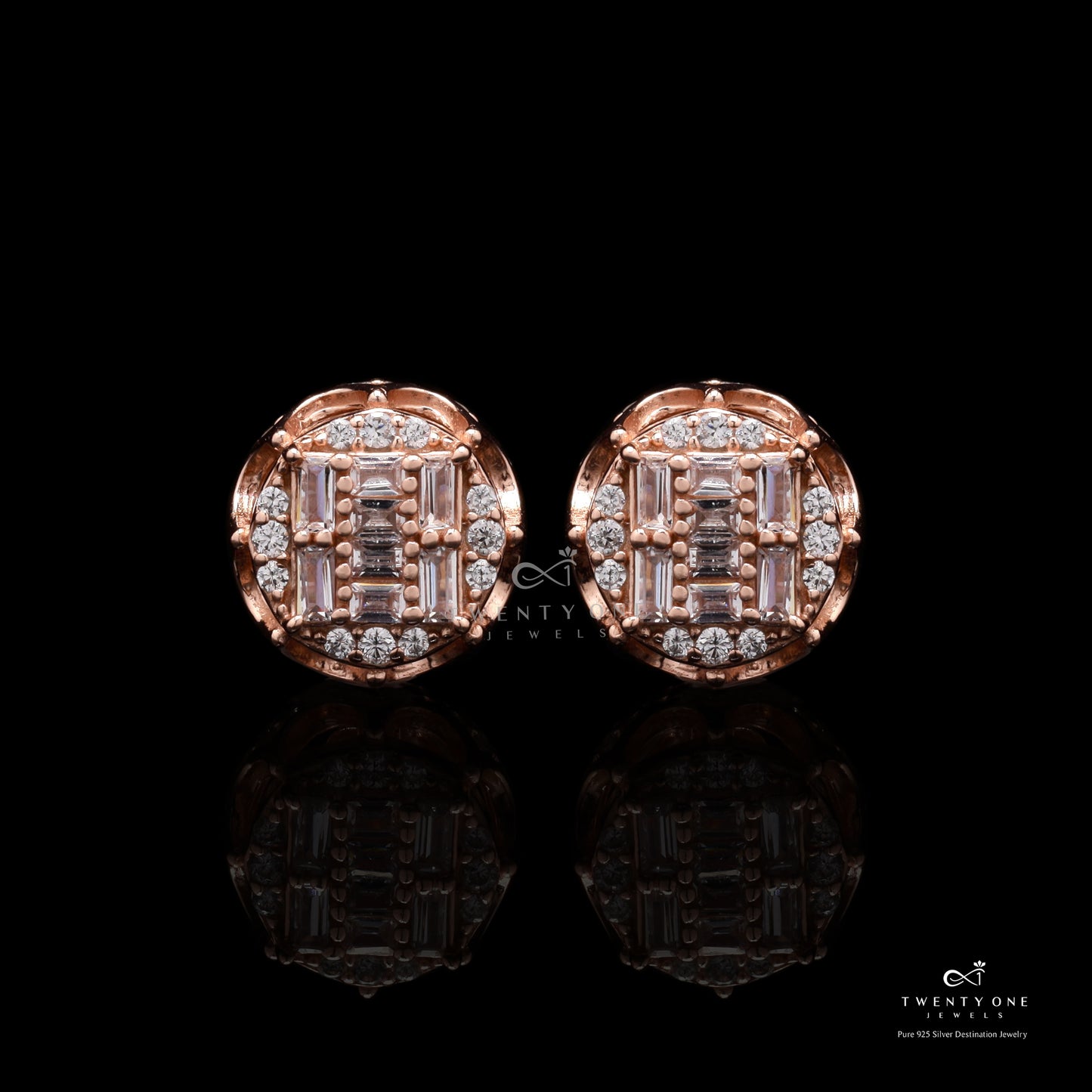 Rose Gold Diamond Studded Azora Studs on 925 silver.