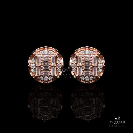 Rose Gold Diamond Studded Azora Studs on 925 silver.