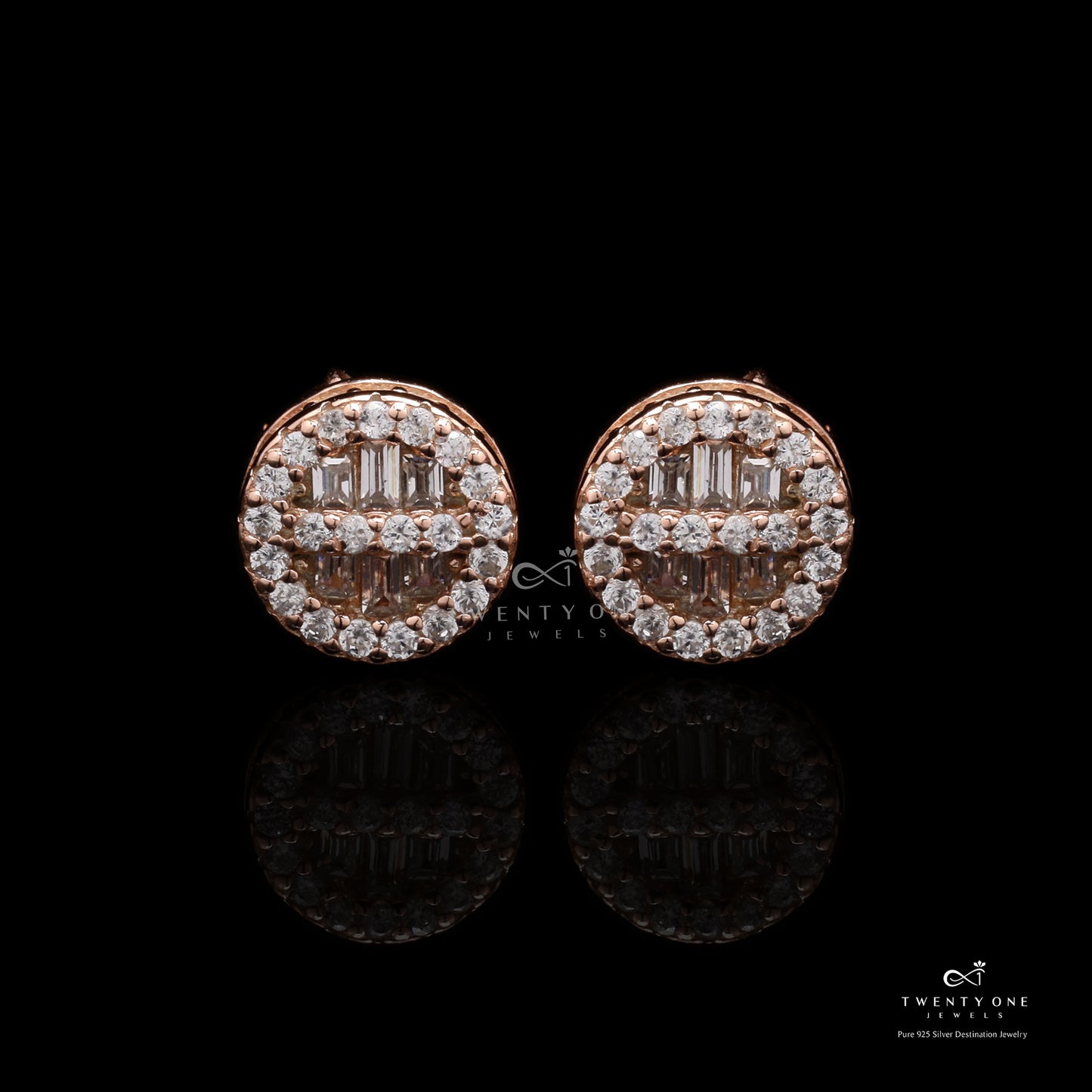 Rose Gold Diamond Studded Liza Studs on 925 Silver.
