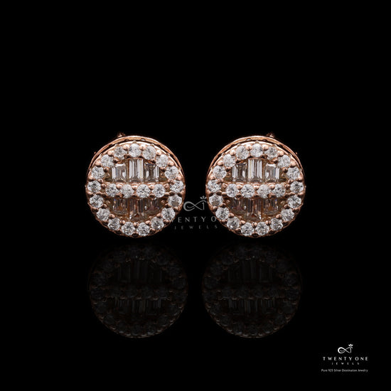 Rose Gold Diamond Studded Liza Studs on 925 Silver.