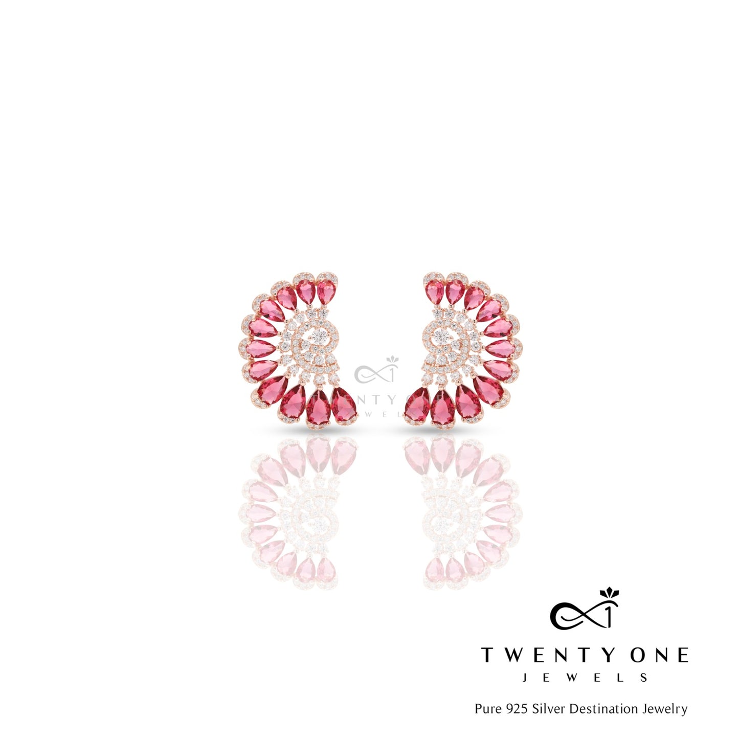 Rose Gold Drop Ruby Adira Earrings on Pure 925 Silver