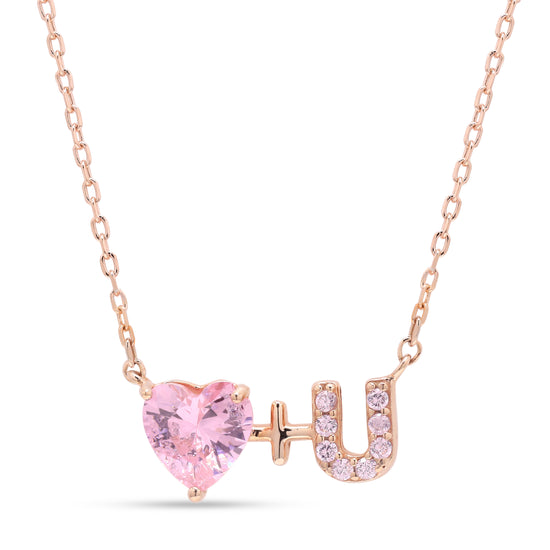Valentines Exclusive Rose Gold Finish I LOVE YOU Pendant with Chain On Pure 925 Silver