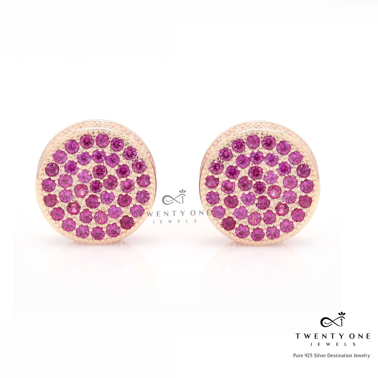 Rose Gold American Diamond Studded with Ruby Alice Stud on Pure 925 Silver.