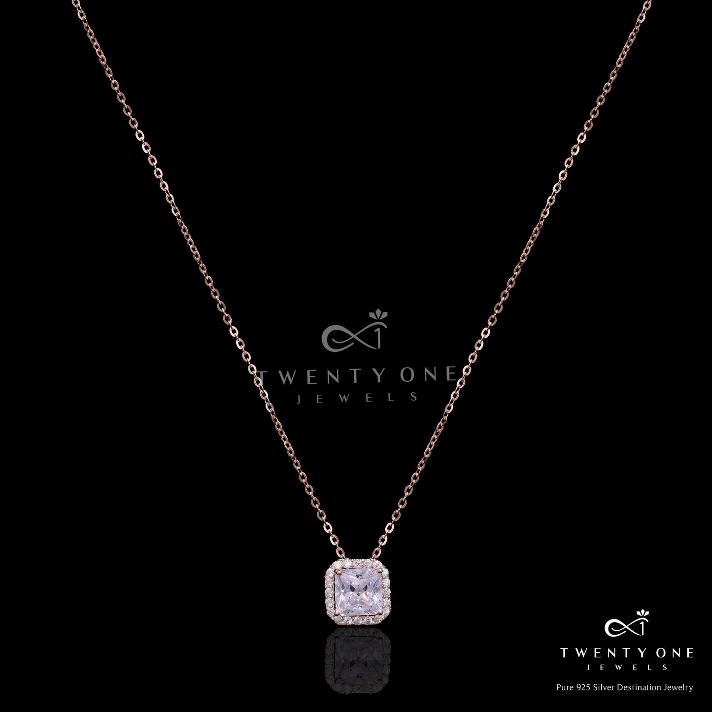 Rose Gold Sarai Pendant with Chain on Pure 925 Silver.