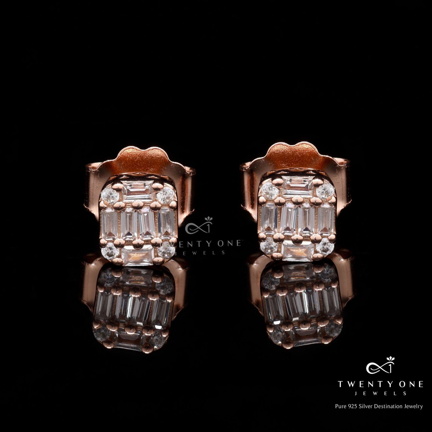 Rose Gold American Diamond Studded Emma Stud on Pure 925 Silver.