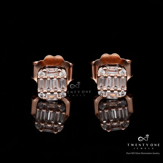 Rose Gold American Diamond Studded Emma Stud on Pure 925 Silver.