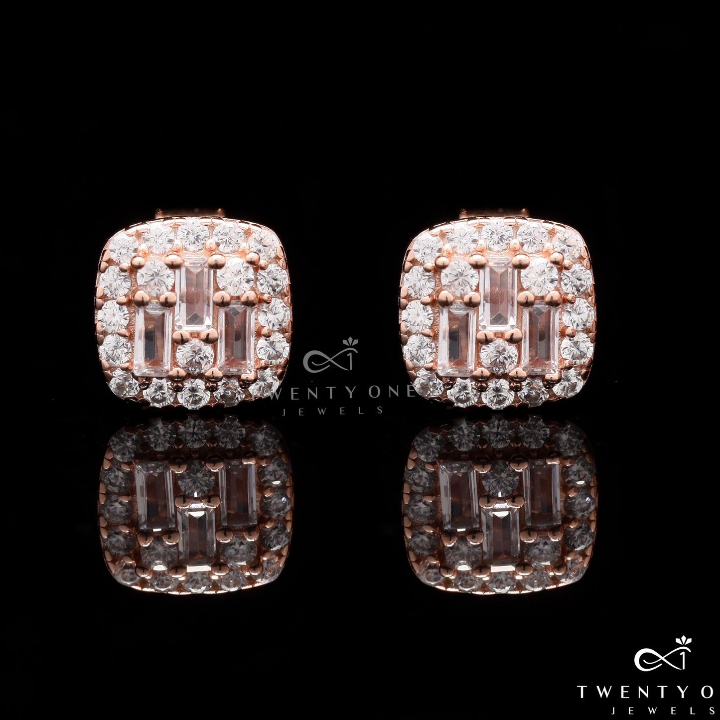 Rose Gold American Diamond Studded Stella Stud on Pure 925 Silver.