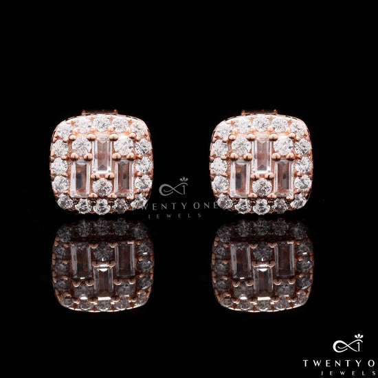 Rose Gold American Diamond Studded Stella Stud on Pure 925 Silver.