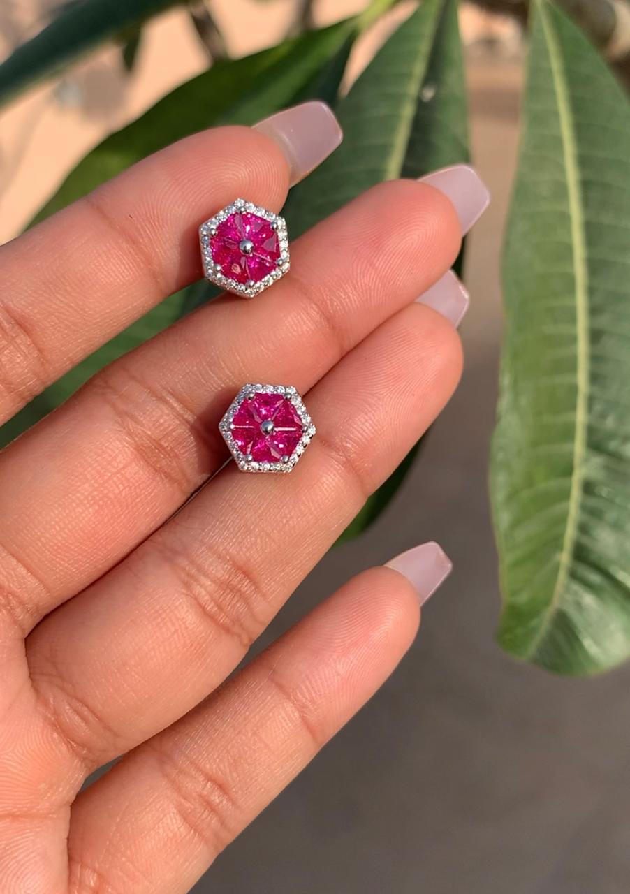 Ruby Reva Designer Earrings On Pure 925 Silver.