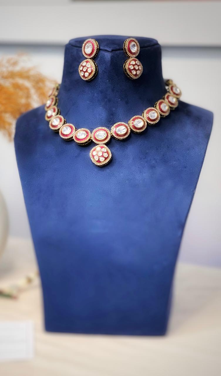 Ruby Enamel Polki Bridal Necklace Set