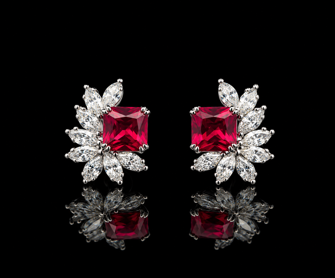 Ultra Premium Pure 925 Silver Valentina Ruby Pink American Diamond Statement Stud Earrings for Women | Twenty One Jewels