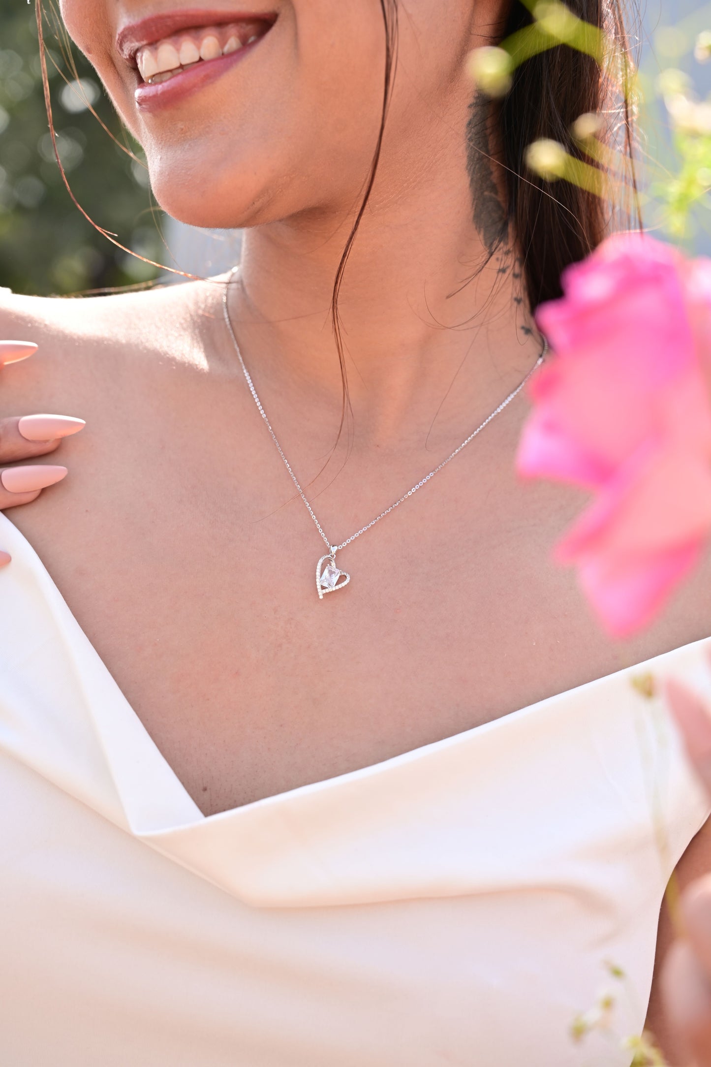 Janice Pure 925 Silver Heart Pendant with Emerald Cut Solitaire