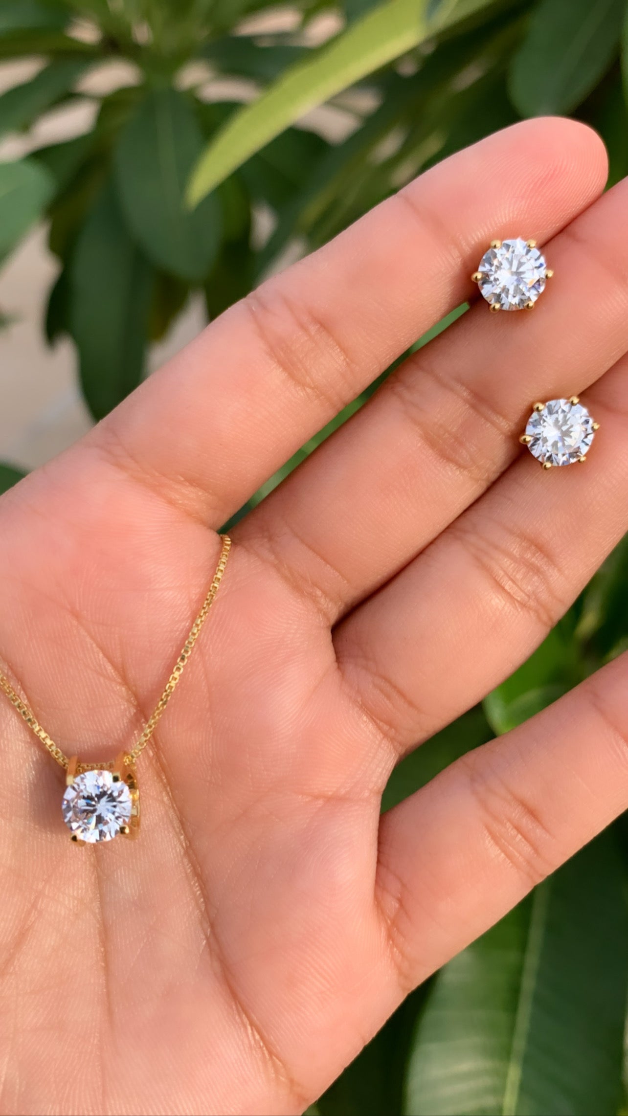 The 18k Gold Finish Classic Solitaire Pendant Set with Premium Screw Back Studs on Pure 925 Silver ( 1 Year Warranty)