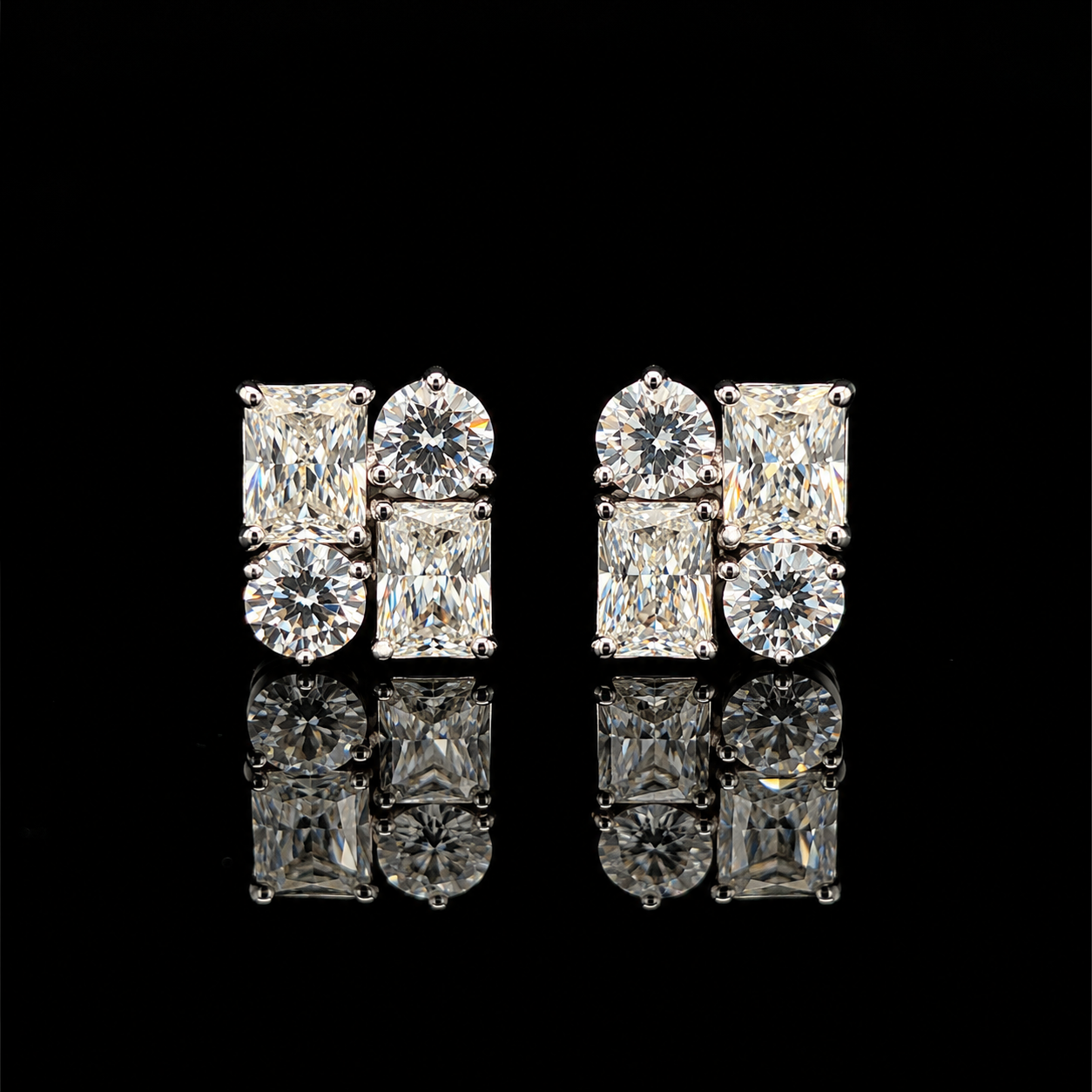 Ultra Premium Ice Cut American Diamond Pure 925 Silver Radiant & Round Cut Four Stone Cluster Stud Earrings for Women