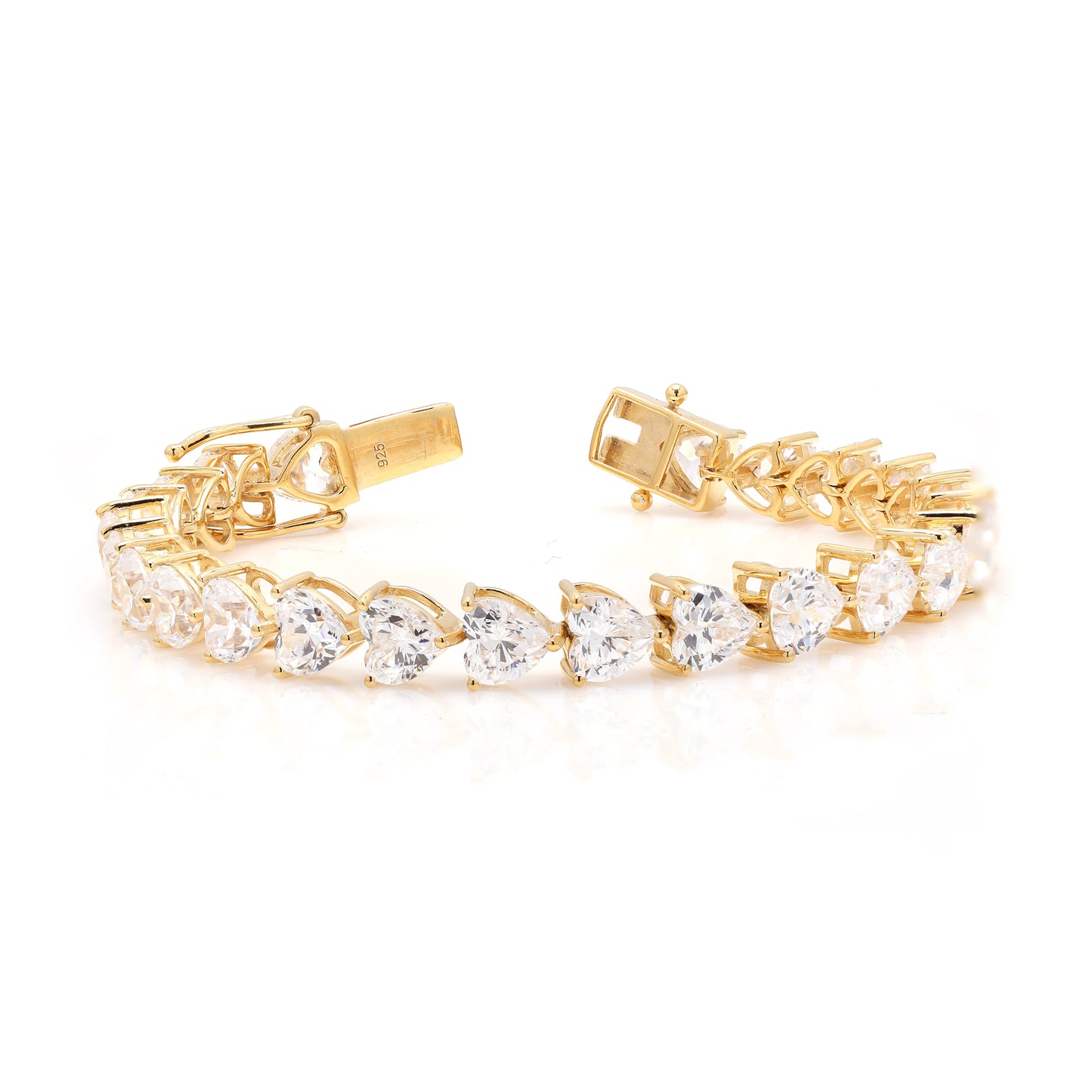 Premium Heart Solitaire 18k Gold Finish Bracelet on Pure 925 Silver
