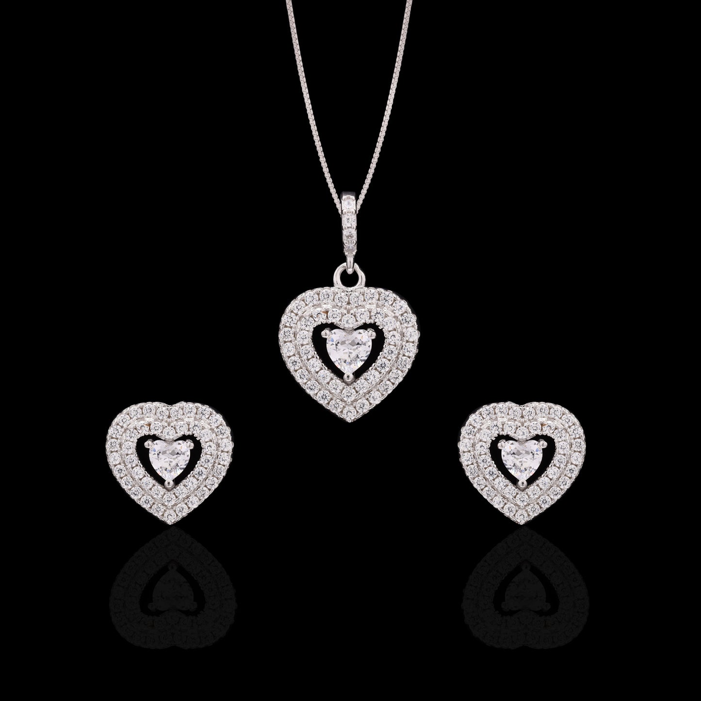 Jeniffer Layered Heart Solitaire Pendant Set with South Screw on 925 Silver