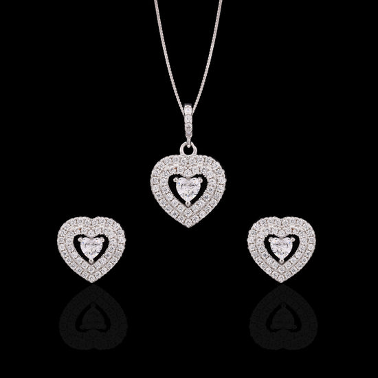 Jeniffer Layered Heart Solitaire Pendant Set with South Screw on 925 Silver