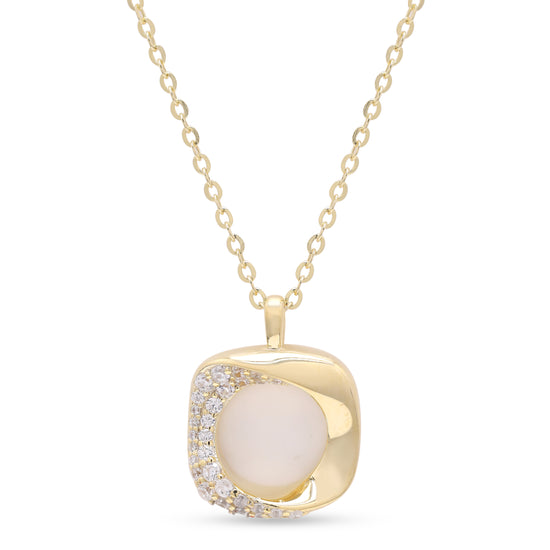 18k Gold Finish American Diamond Studded Aadhya Pendant with Chain on Pure 925 Silver.