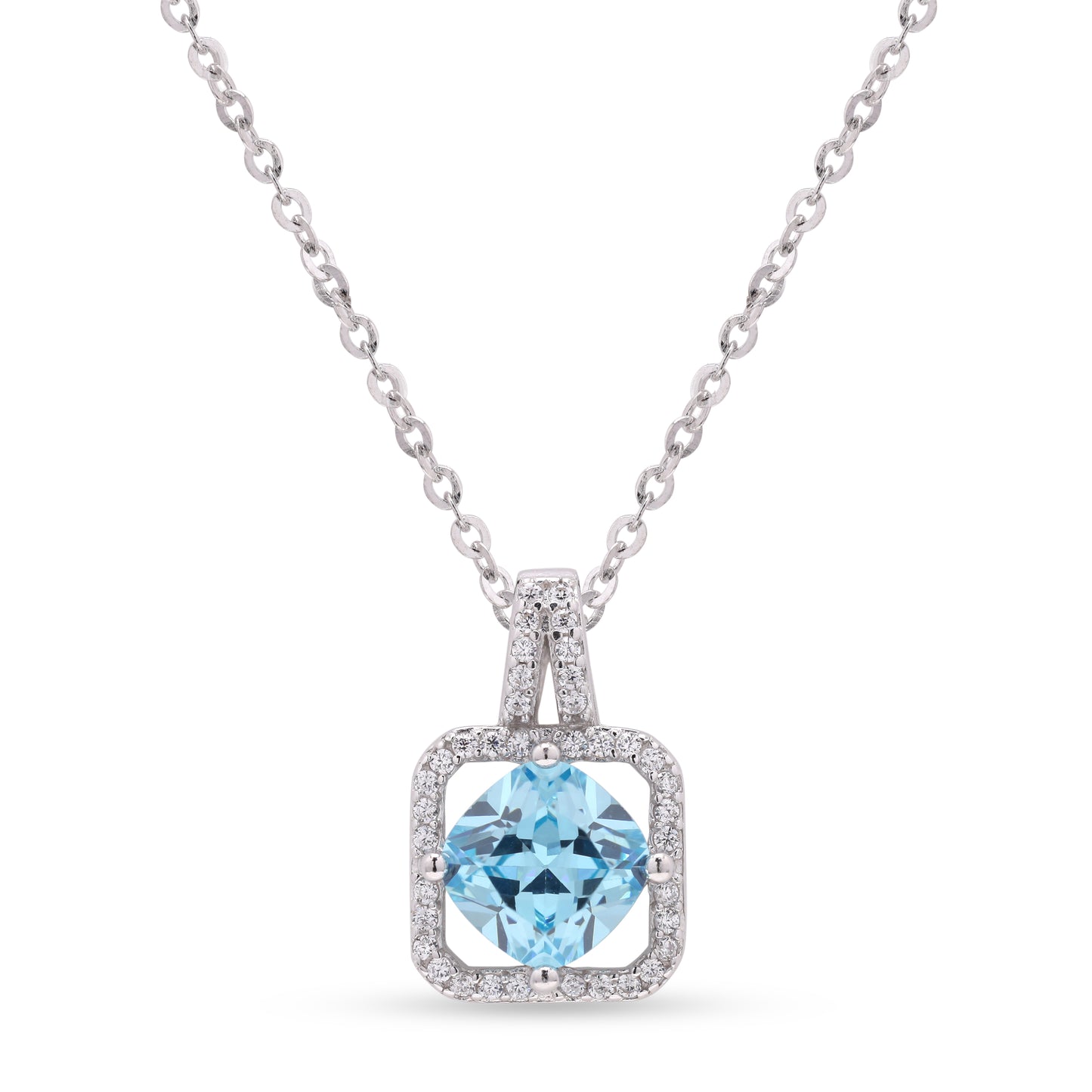 Blue Solitaire Cynthia Pendant With Chain On 925 Silver