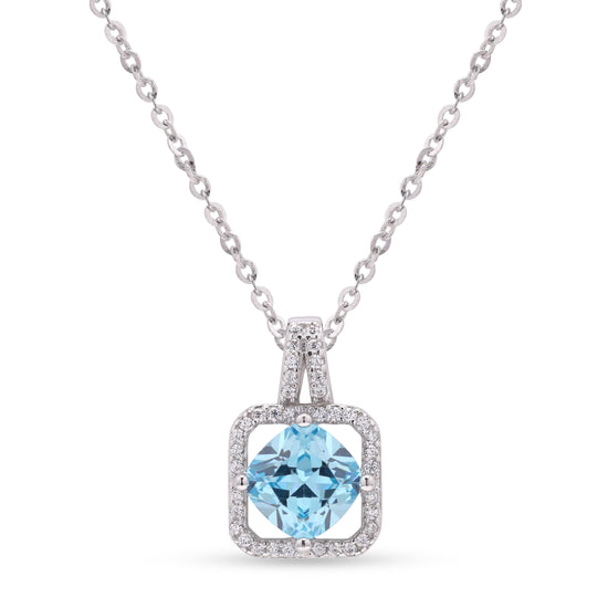 Blue Solitaire Cynthia Pendant With Chain On 925 Silver