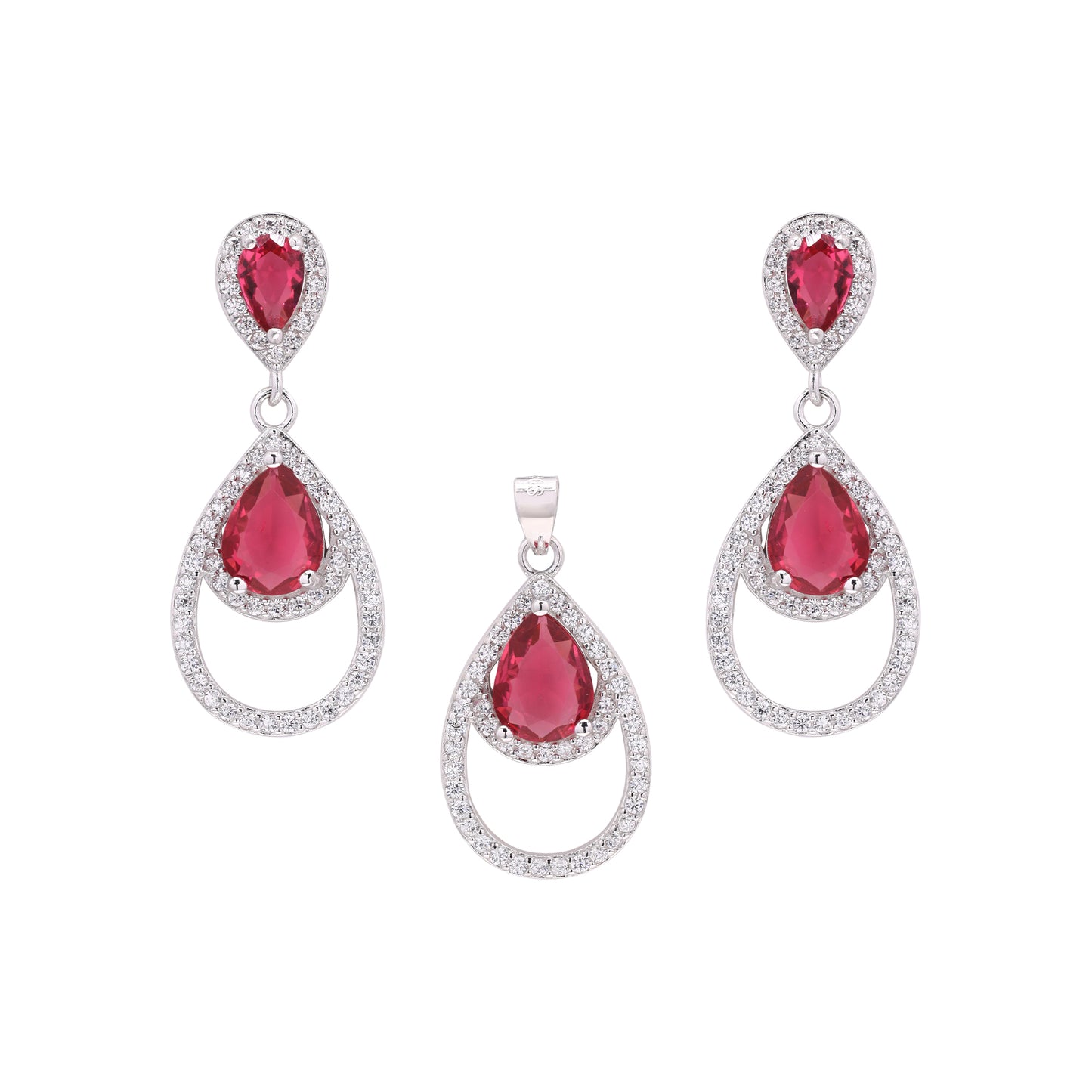 Ruby Raisa Pendant Set on Pure 925 Silver