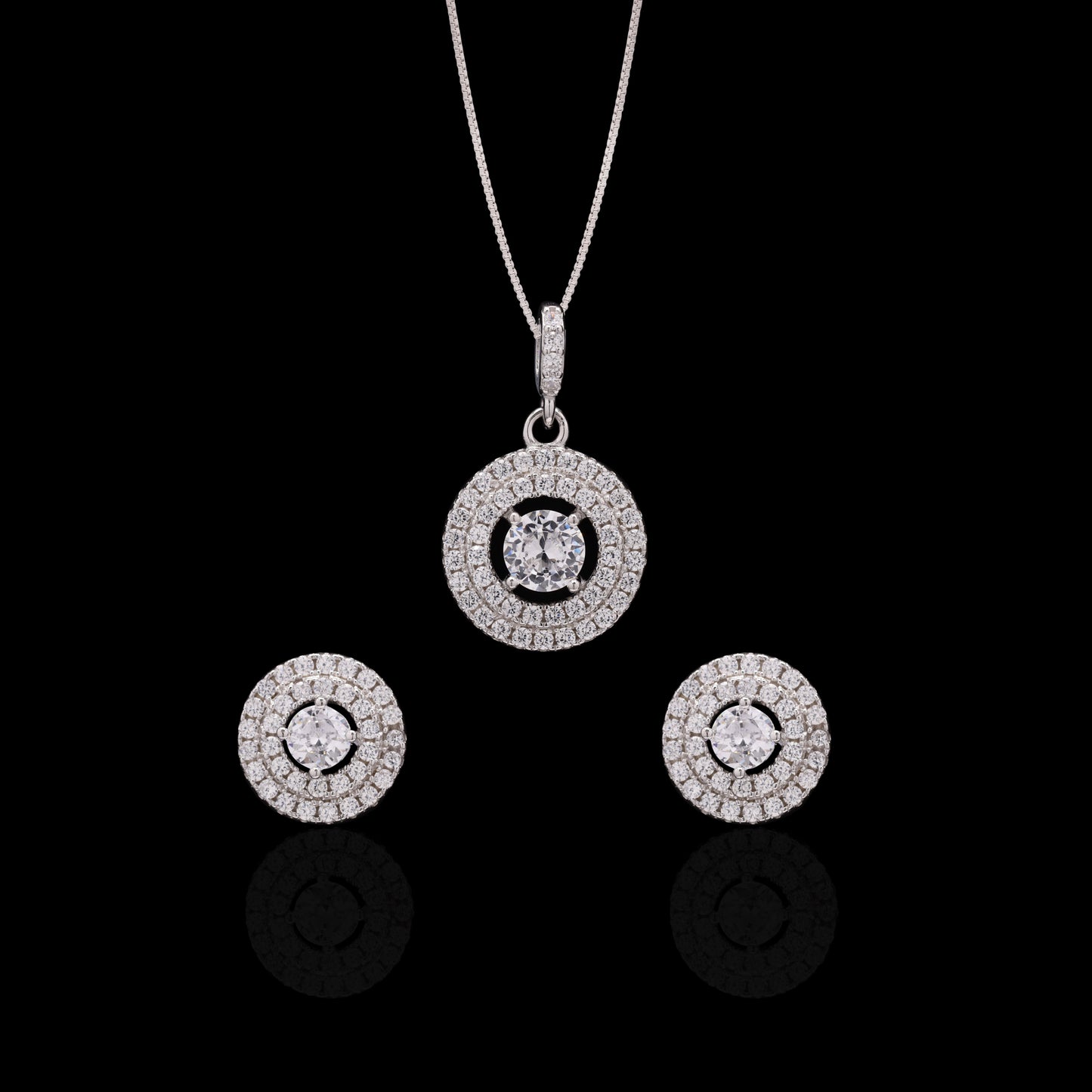 Pure 925 Silver Diamond Studded Trevy Pendant Set With South Screw Studs