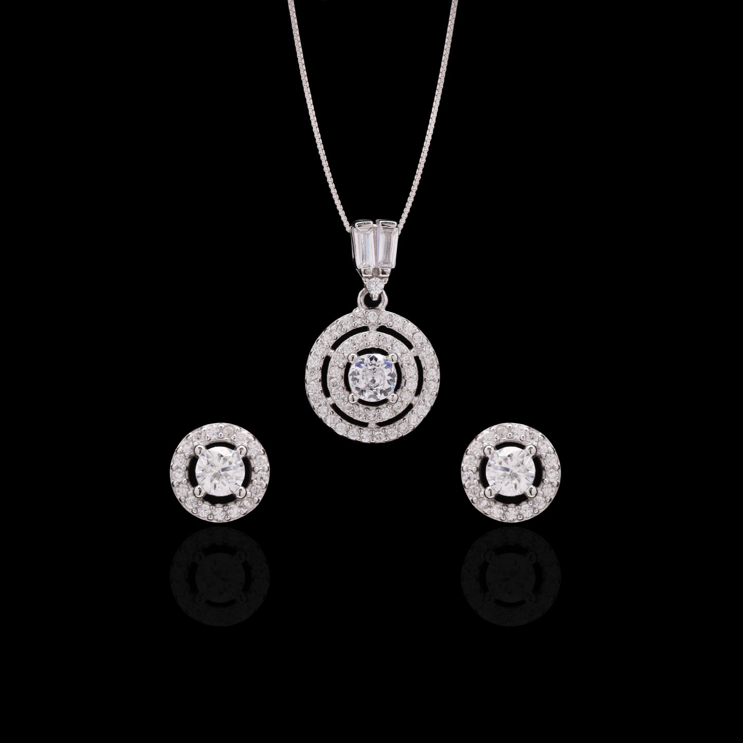 Pure 925 Silver Layered Round Diamond Pendant Set Without Chain