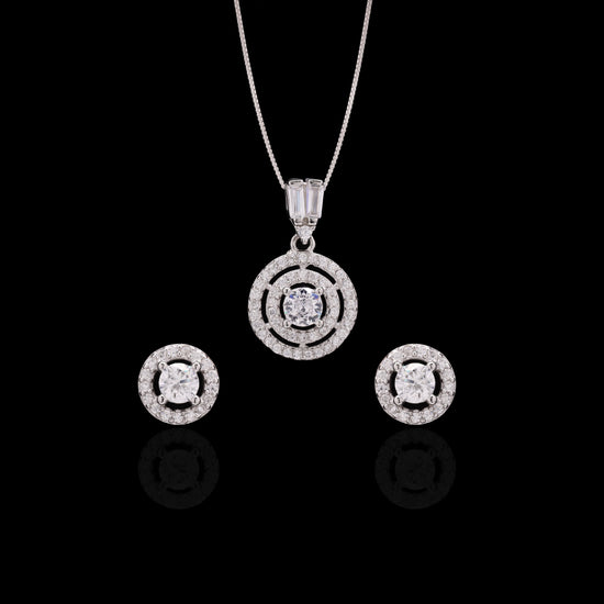 Pure 925 Silver Layered Round Diamond Pendant Set Without Chain